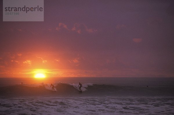 Surfer auf Welle am sunset  Premiere Surfen Ziel bei Santa Theresa  Nicoya Halbinsel  Costa Rica.
