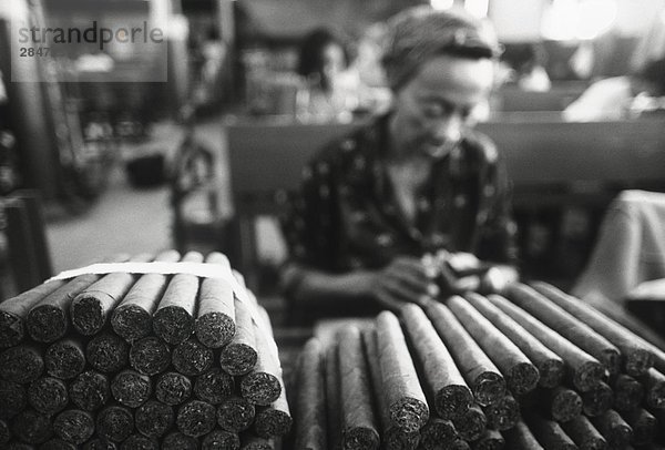 Kuba  Havana  Pantages Cigar Factory B&W  Zigarren und weicher Fokus weiblich worker