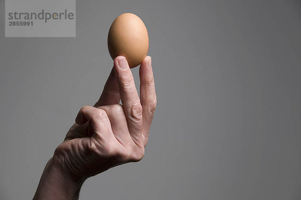 Weibliche Hand  die ein Ei hält