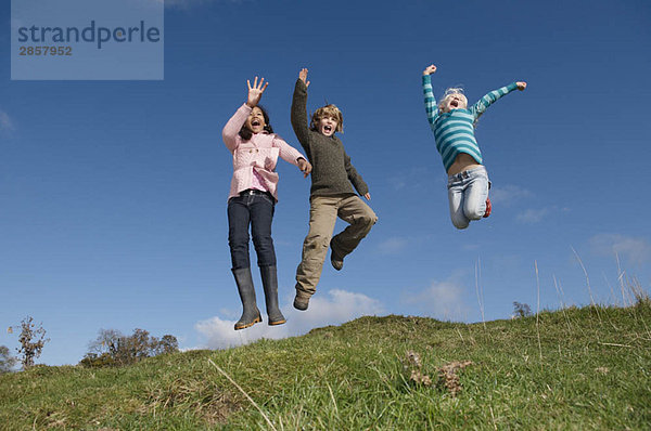 Kinder springen auf dem Hügel