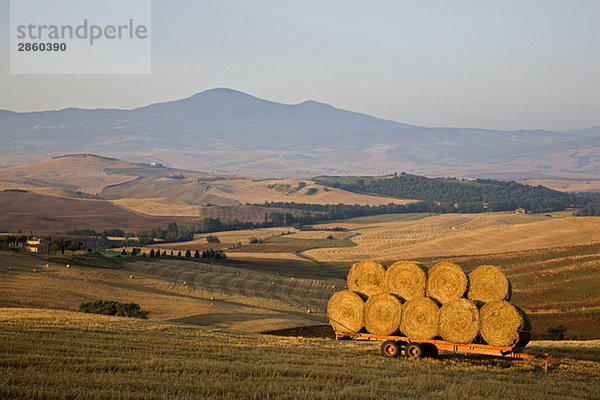 Italy  Tuscany  Bales of straw on trailer