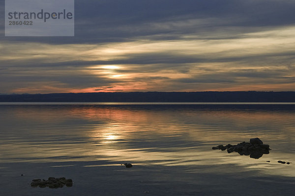 Germany  Bavaria  Inning  Lake Ammersee at sunset