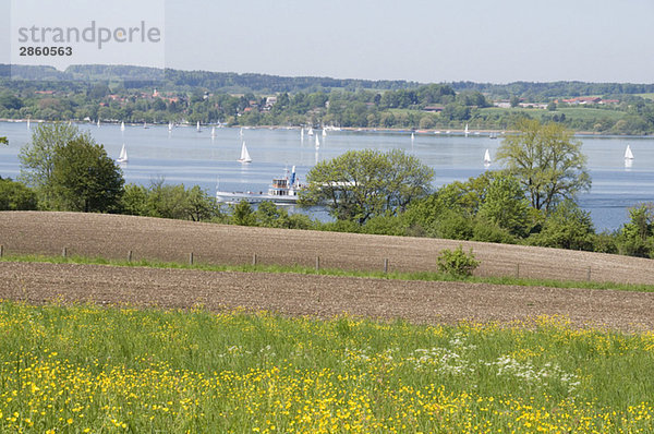 Germany  Upper Bavria  Ammersee  sailing boats