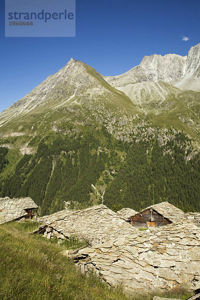 Switzerland  Wallis Alps  Val d'Herens  Mountain pasture  Alpine huts