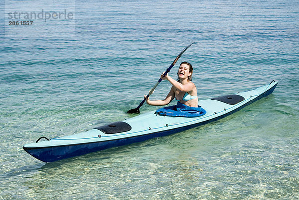 Greece  Ithaca  Woman kayaking