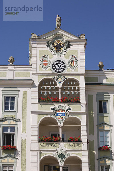 Austria  Gmunden  Town Hall  Facade with crests and glockenspiel