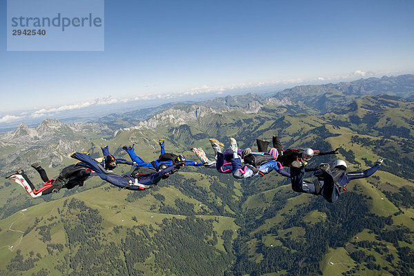 Gruppe von Fallschirmspringern  Ganzansicht