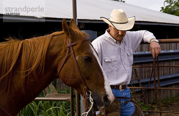Cowboy mit seinem Pferd  in der Nähe von Rockwall  Texas