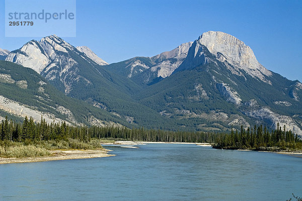 Athabasca River und die Berge Roche ‡ Bosche und Roche Ronde  Athabasca Valley  Jasper Nationalpark  Alberta  Kanada
