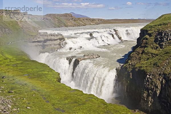 Golden waterfall  Gullfoss waterfall  river Hvita  Iceland