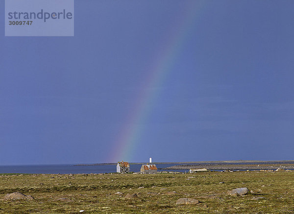 Regenbogen über verfallener Farm  Hraunhafnartangi  Nordisland  Island