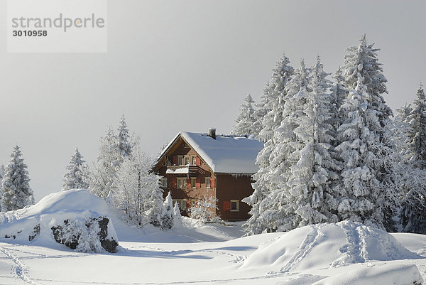 Eine verschneite Berghütte in den Schweizer Alpen - Kanton Appenzell Ausserrhoden  Schweiz  Europa.
