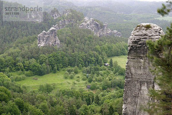 Deutschland  Sachsen  Elbsandsteingebirge  Sächsische Schweiz  Blick auf Sandsteinformationen