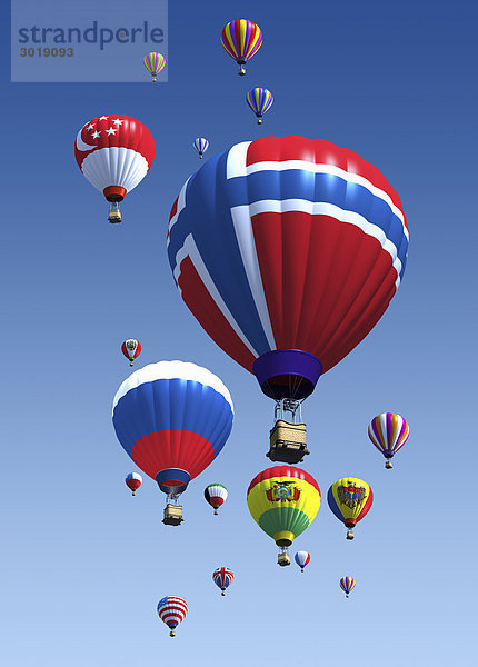 Heißluftballons mit internationalen Flaggen
