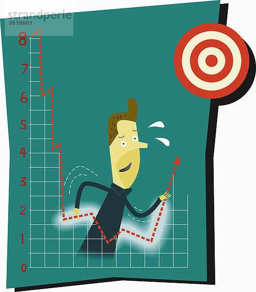 Geschäftsmann zieht Liniendiagramm in Zielscheibe