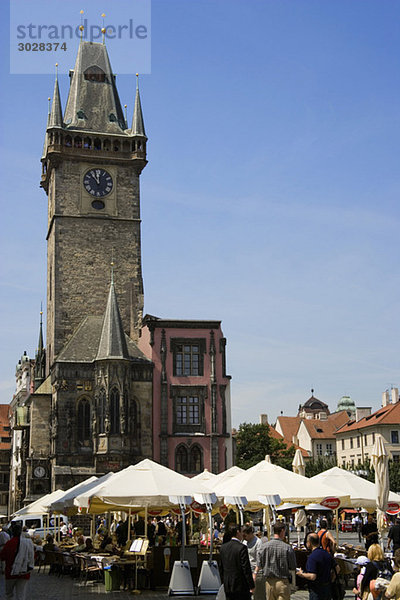 Czech Republic  Prague  Town Hall  sidewalk cafe in foreground