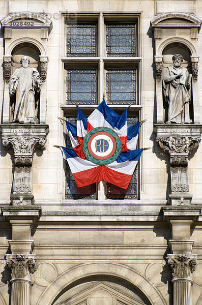 France  Paris  Town Hall  Facade with National Ensigns