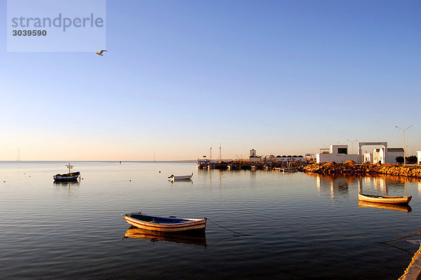 Kleine Boote im Hafen bei Morgendämmerung  Ajim  Djerba  Tunesien