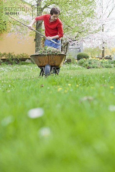 Mann arbeitet im Garten