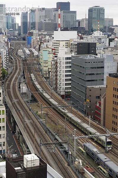 Japan  Honshu  Tokio  Zug und City Skyline at Akhibara