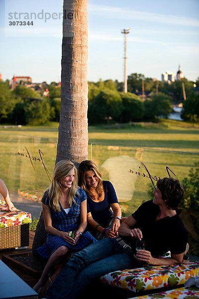 Three friends hanging out Stockholm Sweden.