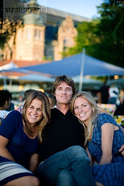 Three friends hanging out Stockholm Sweden.