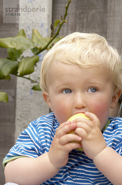 kleiner Junge  der Obst isst