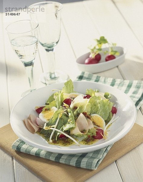 Salatteller mit Eisbergsalat  Ei  Radieschen & Schinken