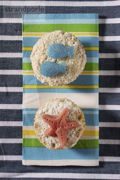 Cupcakes mit Meeresfrüchtedeko für Kinder