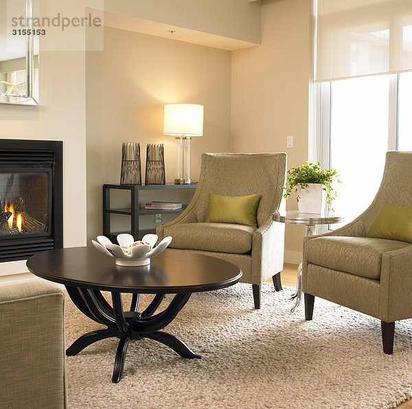 Two armchairs in beige living room  Victoria  British Columbia