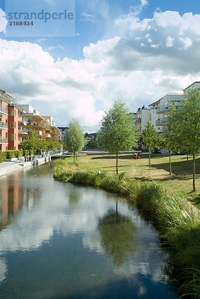 A canal in Hammarby Sjostad  Stockholm  Sweden.