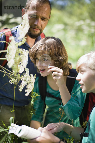 Lehrer und Schüler am Wald