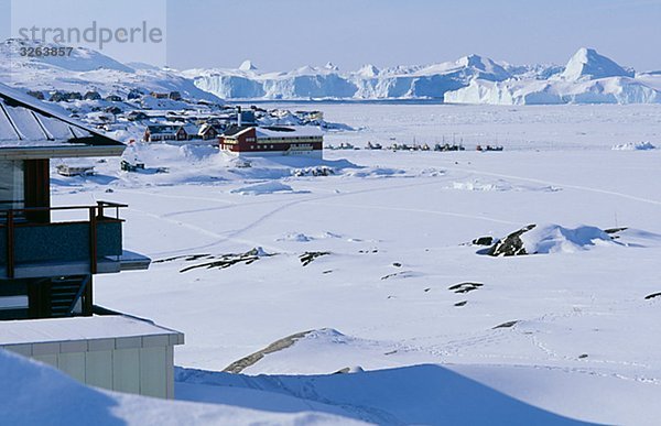 A city in the snow  Greenland.