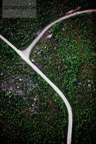 Straße durch Waldlandschaft  Luftbild.