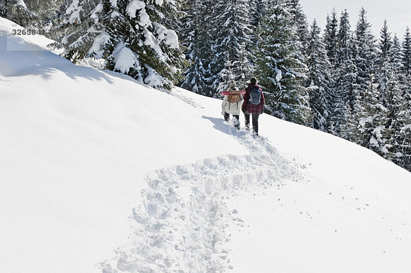 Österreich  Salzburger Land  Wanderer in verschneiter Landschaft