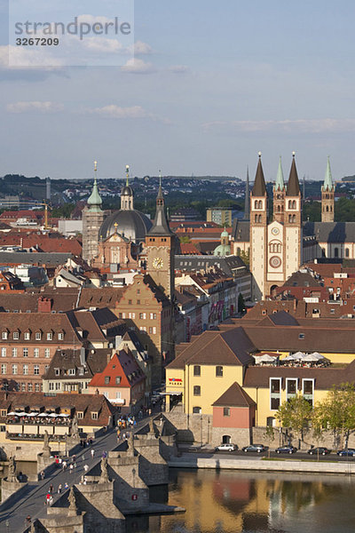 Deutschland  Bayern  Franken  Würzburg  Stadtansicht  Hochansicht