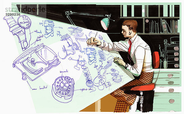 Architekt zeichnet am Schreibtisch
