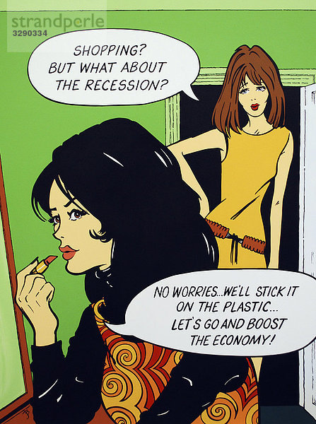 Frau trägt Lippenstift auf in einem Comic