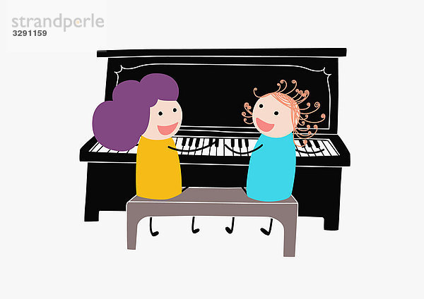 Zwei Kinder spielen Klavier