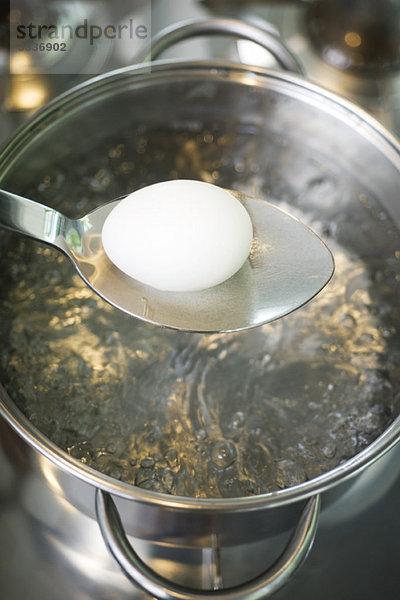Ei in kochendes Wasser legen