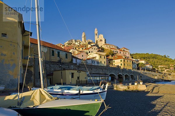 Strand Boot Dorf Ansicht Cervo Italien Ligurien