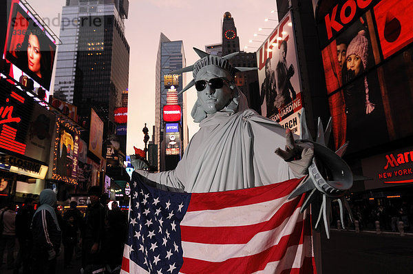 Statue of Liberty Person  Times Square  Midtown Manhattan  New York  New York  USA