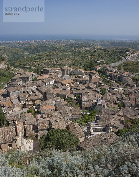 Wohnhaus Gebäude Erhöhte Ansicht Aufsicht Strauch Dorf Ansicht Kalabrien Italien