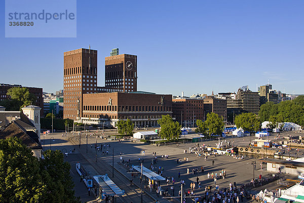 Oslo Hauptstadt bauen Urlaub Gebäude Reise Stadt Großstadt Turm Norwegen Platz Skandinavien Tourismus