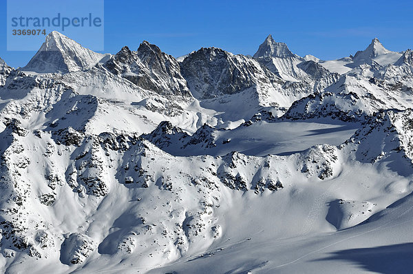 Schweiz  Wallis  Verbier  vertikal  steil  Swiss  Schnee  Burr  Rock  Klippe  Gipfel  Berg  Gebirge  Matterhorn  Dent Blanche  Dent Hérens  Rosablanche