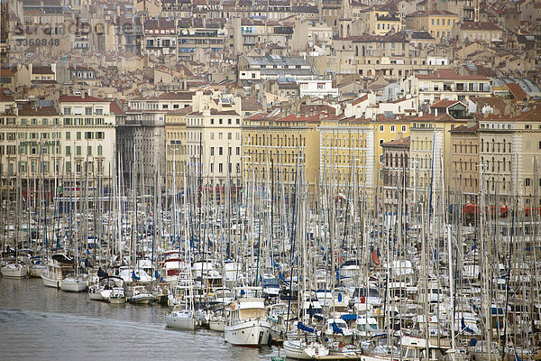 Hafen Motorjacht Frankreich Wohnhaus Gebäude Reise Stadt Großstadt Urlaub Boot Marseille