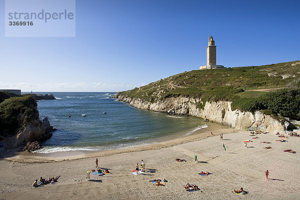 Spanien  Galicien  Galicien  La Coruna Herkulesturm  Turm  Turm  kulturelle Erbe von Welt  Küste  Meer  Strand  Küste  Urlaub  Reisen