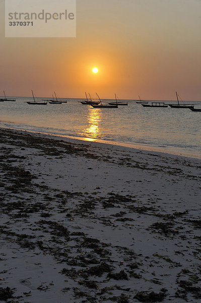 Afrika  Tanzania  Tansania  Sansibar  Nordküste  Nungwi  Strand  Strand  Sonnenuntergang  Boote