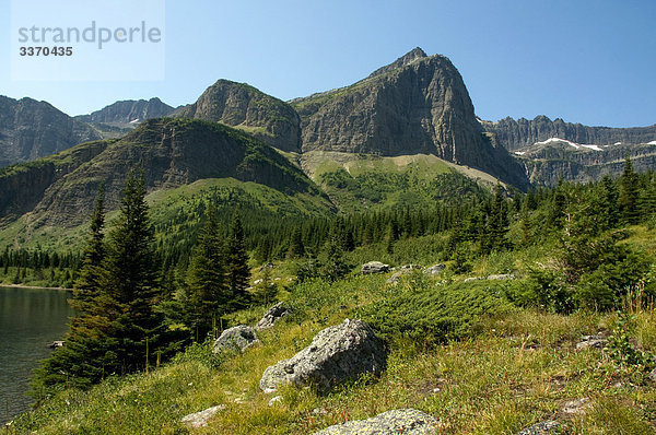 Glacier-Nationalpark  USA  Montana  Berg  See  Wald  Natur  Baum