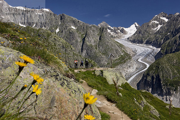 Landschaftlich schön landschaftlich reizvoll Berg gehen Weg Mensch Eis Natur wandern Alpen 3 Moräne Wanderweg Schnee Gipfelkreuz schweizerisch Schweiz